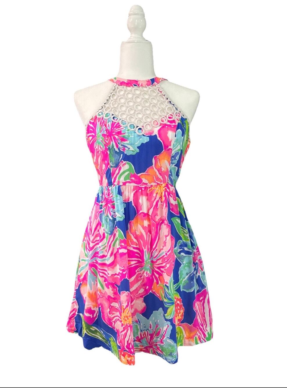 Lilly Pulitzer Fit & Flare Kinley Mini Dress Womens 0 Blue Pink Jungle Utopia